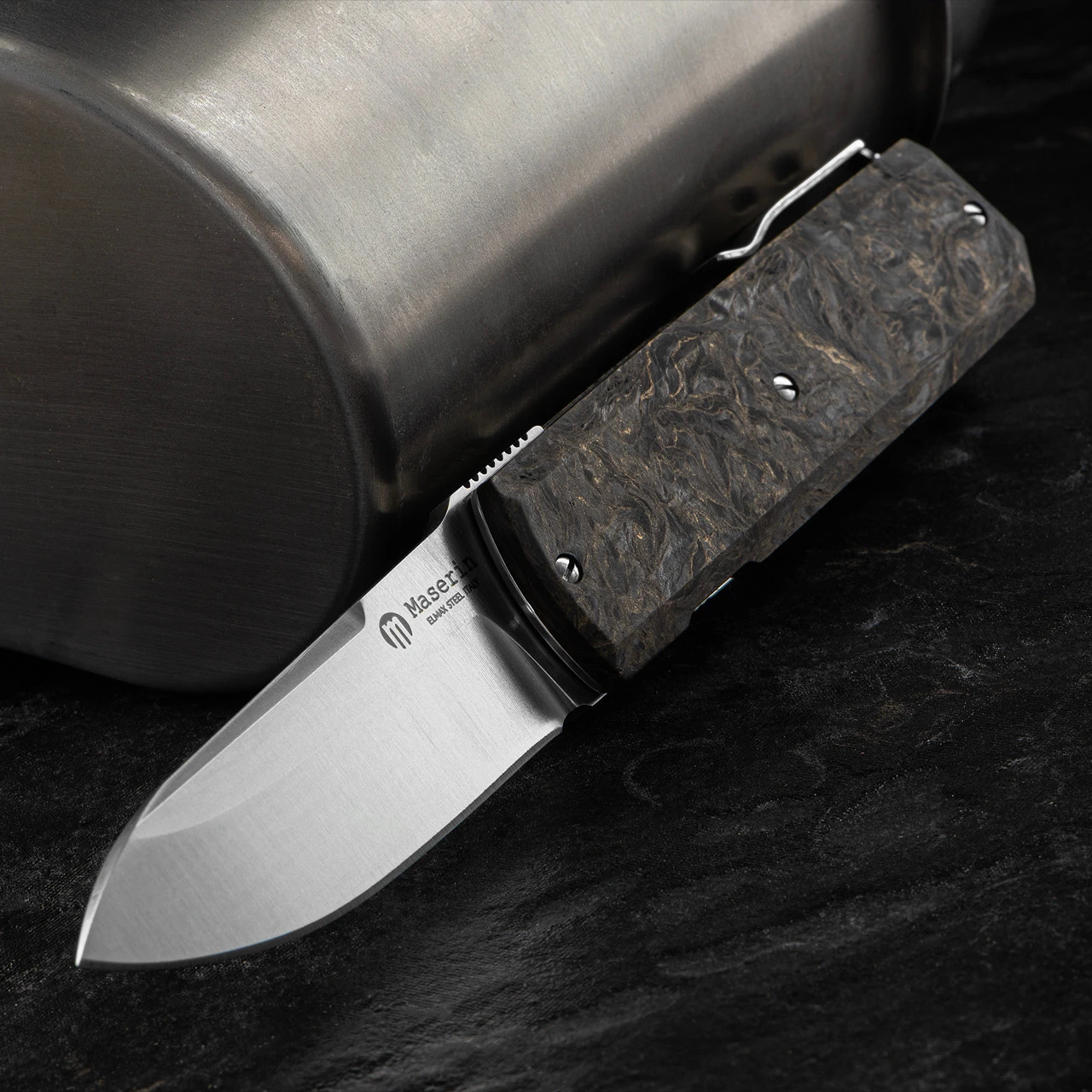 Maserin Silver 410 Fat Carbon "Gold Dark Matter" Folding Knife 4 Maserin Silver 410 Fat Carbon "Gold Dark Matter" Folding Knife - Image 2